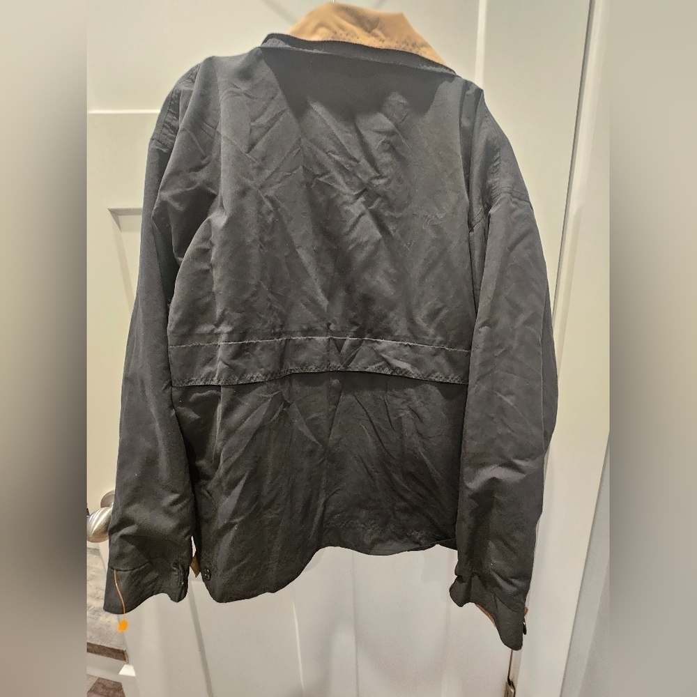 Armadillo Black Bomber Jacket Men’s XL Tan Collar Zip Front Windbreaker Style - Picture 3 of 11